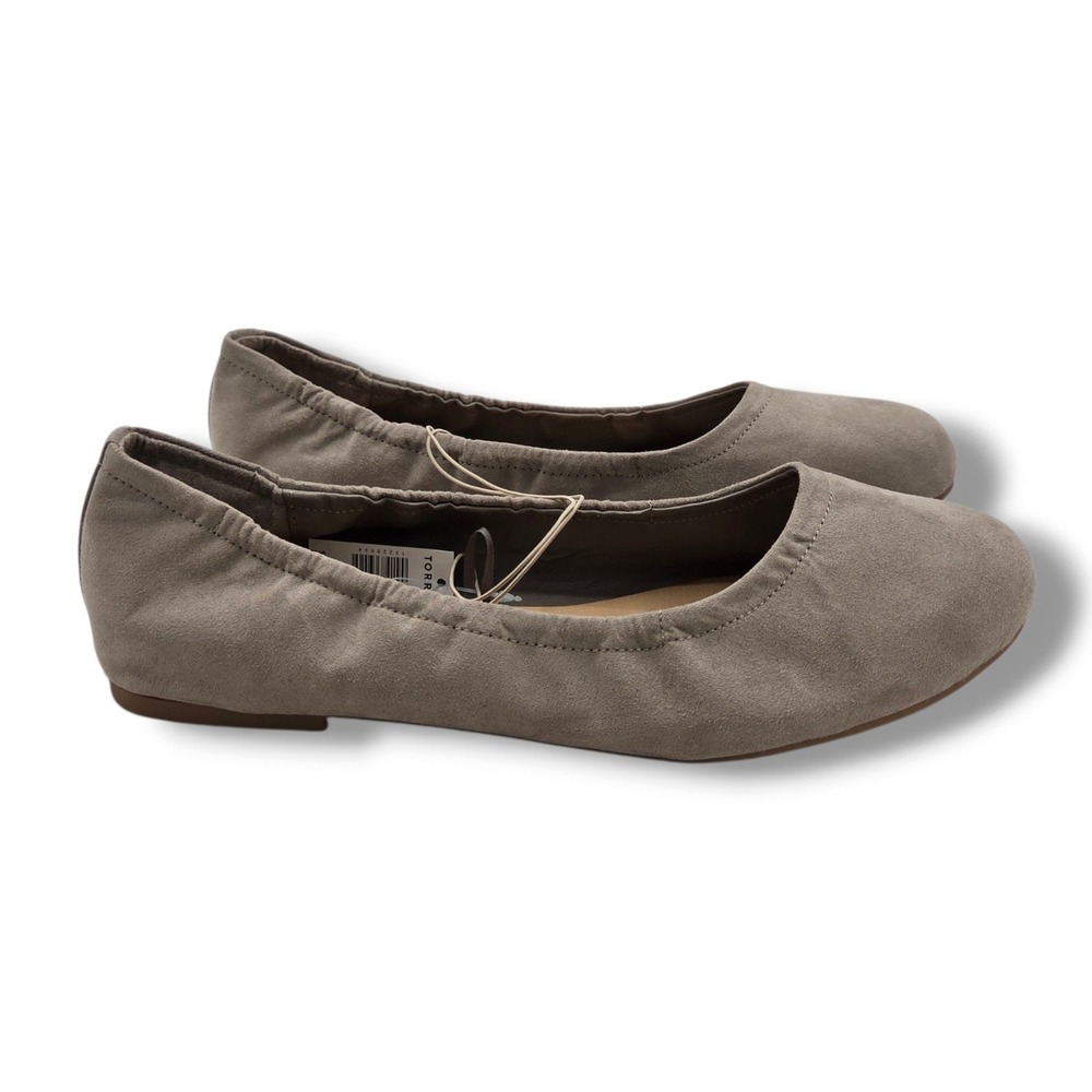 Torrid Faux Suede Scrunch Ballet Flats Womens 12WW Extra Wide Taupe Slip On